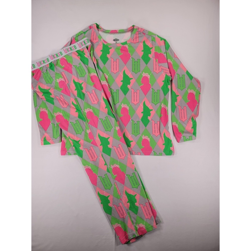 Wicked Pajama Set Womens Large Pink Green Long Sleeve Lounge‎ Set